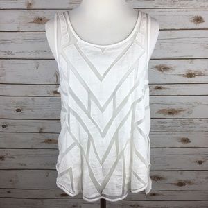 Free People Mesh Inset Open Back Geometric Tank